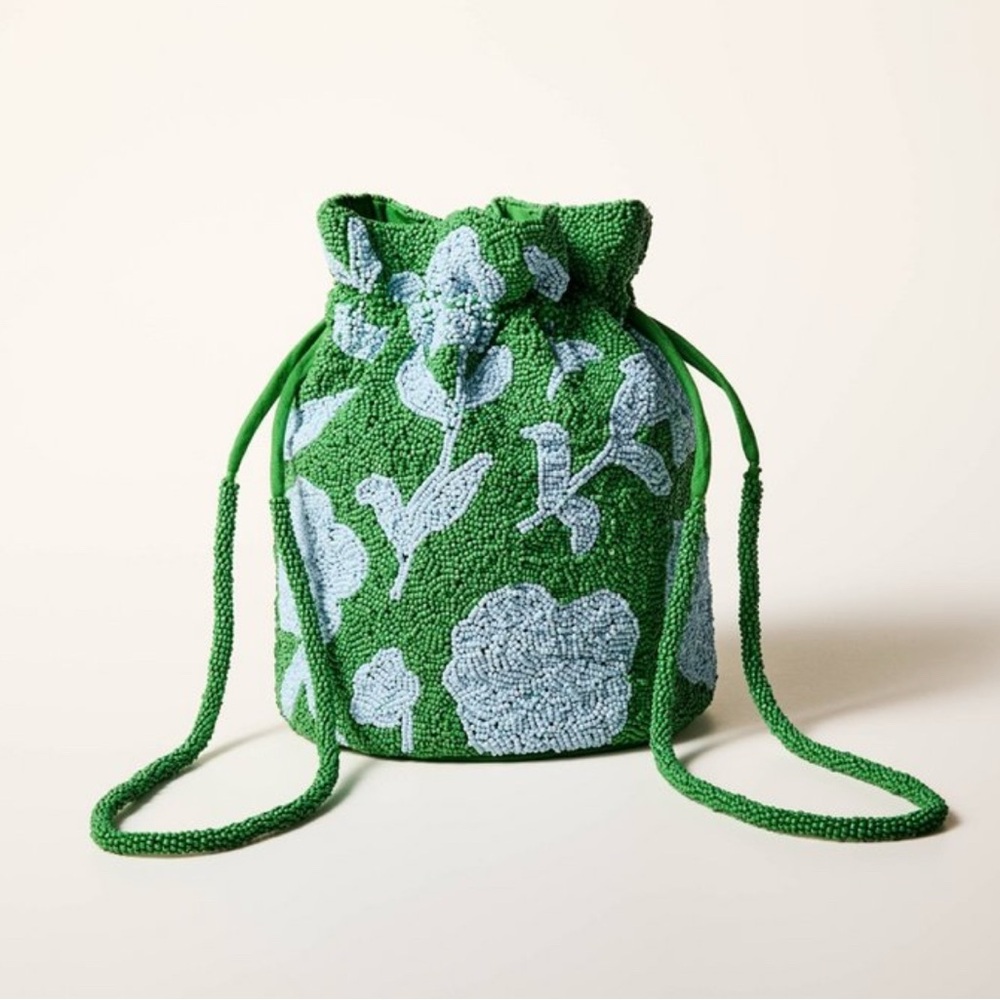 Green Floral Drawstring Bag